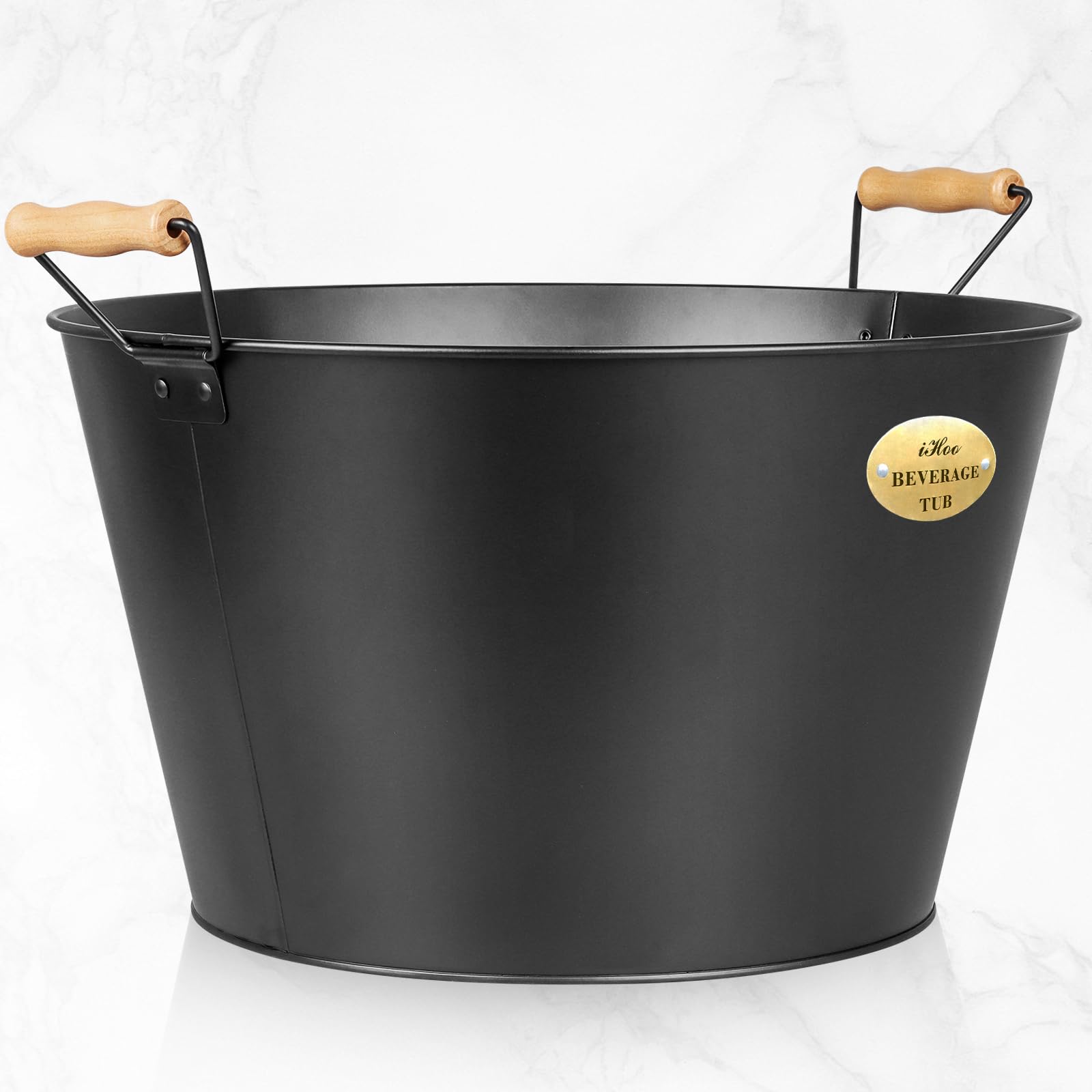 21 L Bacs à Boisson pour Fêtes, Grand Seau à Glace avec Poignées en Bois, Bac Galvanisé Noir, Bacs Idéals pour Boissons en Fêtes