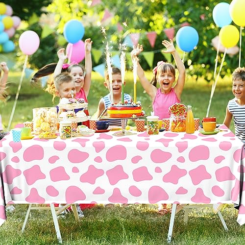 Image of Cow Print Tablecloth,Highland Cow Party Decorations 3PCS Plastic Pink Cow Print Table Cloths Disposable Cow Tablecloth for Farm Theme Birthday Party Decoration