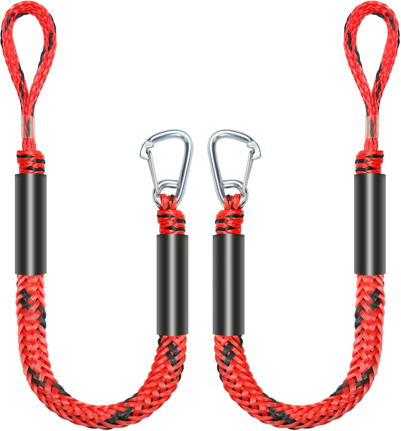 3FT Bungee Dock Line Boat Ropes for Docking Line Mooring Rope with Stainless Steel Clip Accessories for Boats (Red&Black, 3 Feet)