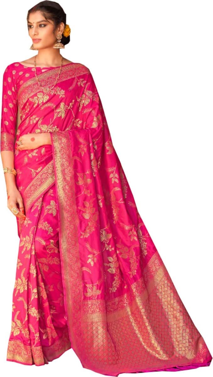 GenericRaj Shree Fashion Banarasi Silk Saree Wending Party Wear Designer Saree Length Saree 5.5 Meter Jacquard Saree Ethnic Wear Woman Unstitched Blouse Piece BAN$3