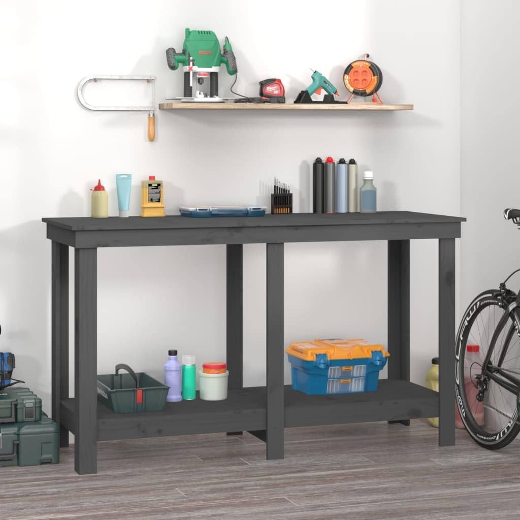 Genérico Banco de Trabajo de Madera Maciza de Pino Gris 140x50x80 cm,Bricolaje,Accesorios de Bricolaje,Organización y Almacenamiento de Herramientas,Mesas de Trabajo,822508