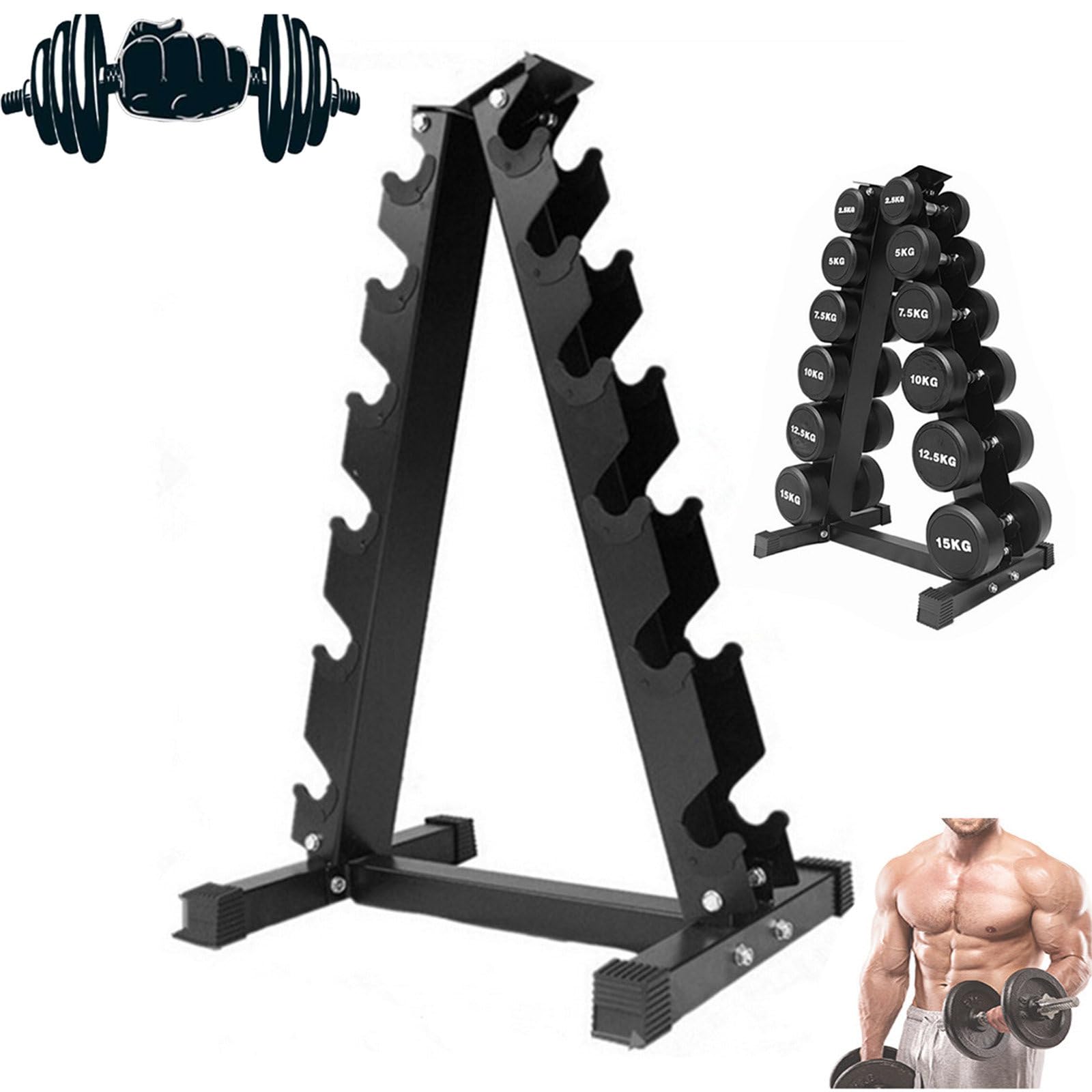 Porta Manubri, Supporto Per Manubri In Acciaio A 3 Livelli/6 Livelli, Porta Manubri Per Casa E Palestra (Solo Supporto), Capacità Massima: 200 Kg,6Tier
