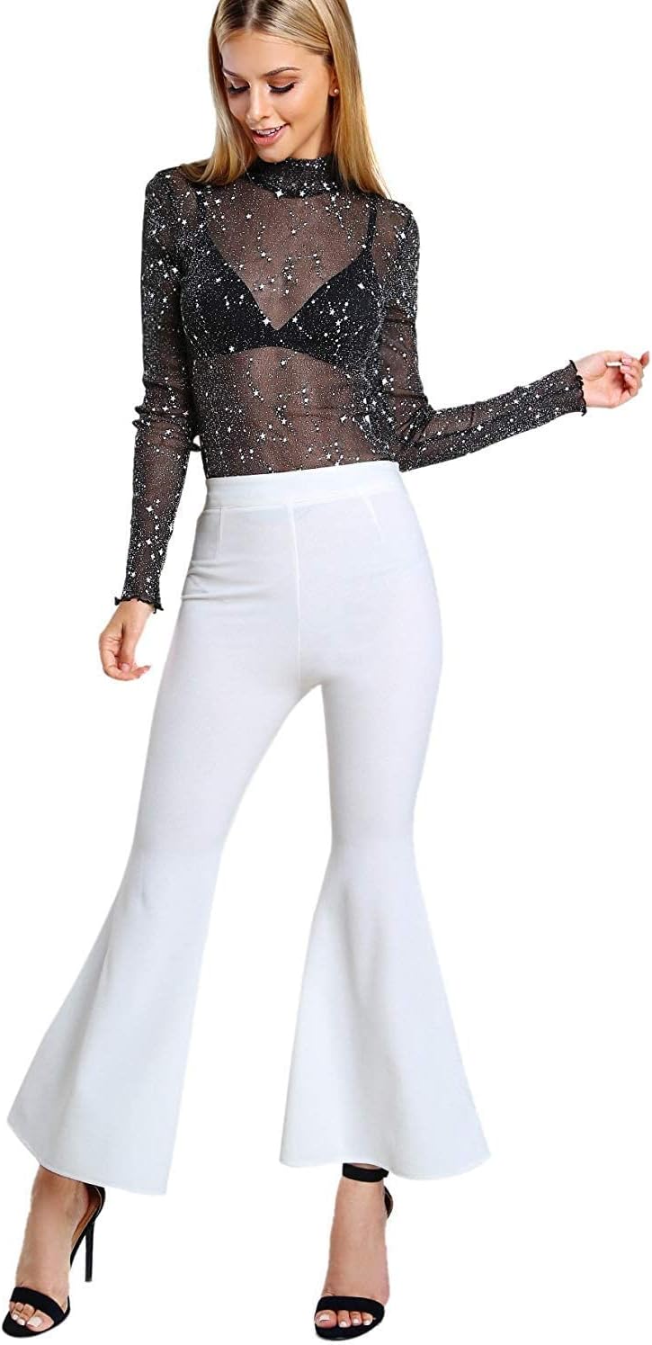 Floerns Women's Star Mesh See Through Mock Neck Long Sleeve Tops Tee T-Shirt - Image 5