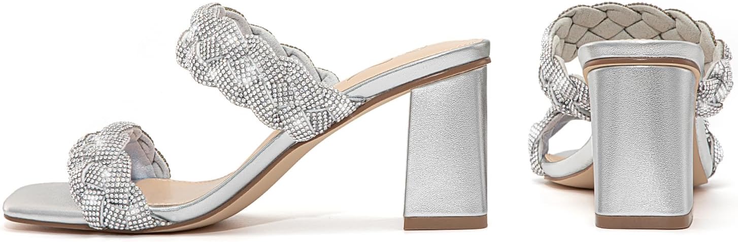 Athlefit Women's Braided Heeled Sandals Summer Square Open Toe Chunky Block Heels - Image 4