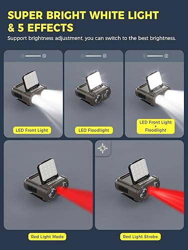 Miniatura 3 de Smiling Shark Luz LED con clip, faro USB recargable impermeable con 2 tipos de luz blanca y roja compacta y portátil con sensor de movimiento para