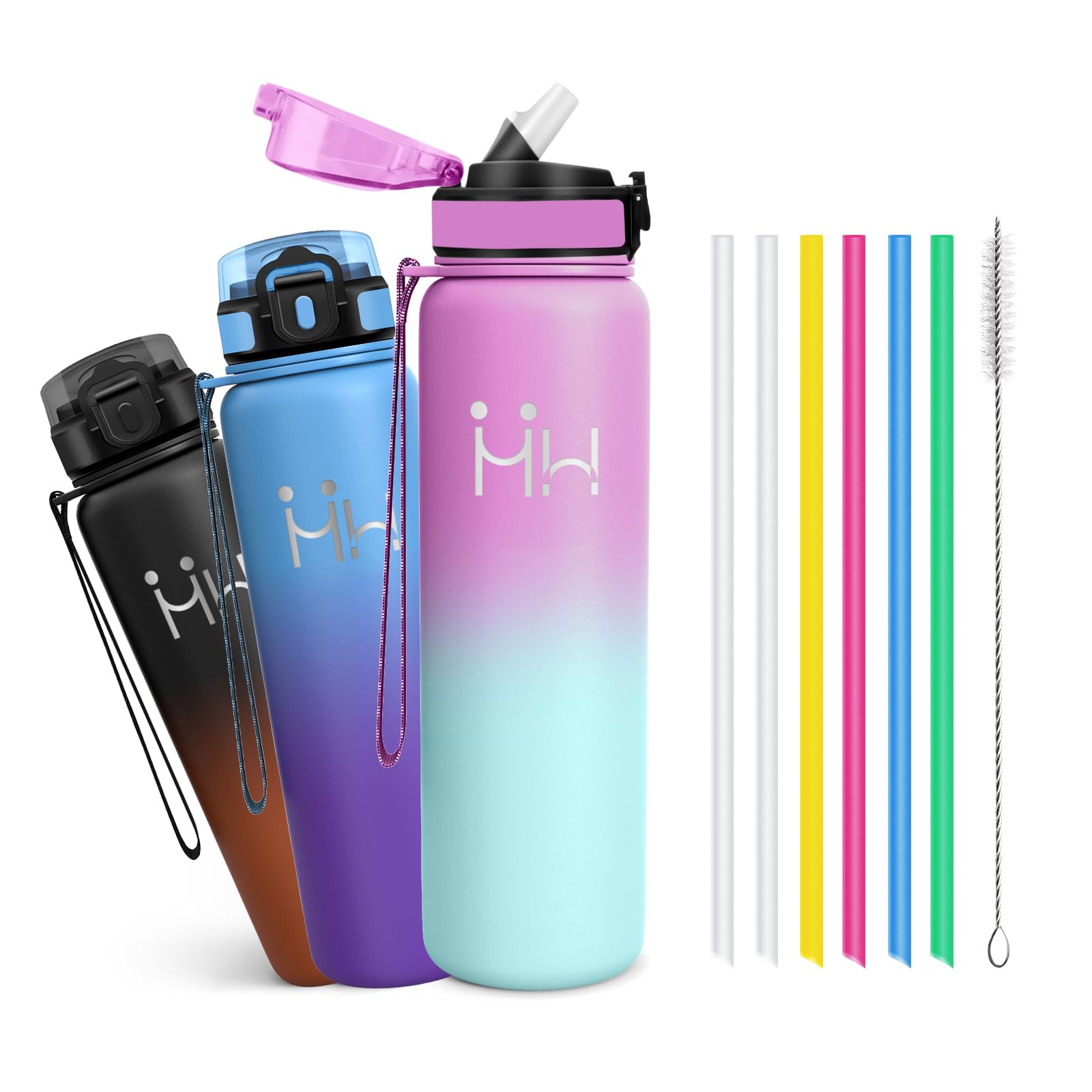 Bottiglia Termica 1 litro - Bottiglia Termica Senza Perdite - Borracce Termiche Con Cannuccia - Mantiene Caldo per 12 Ore/Freddo 24 Ore, Borracce Termiche per Fitness, Campeggio, Trekking