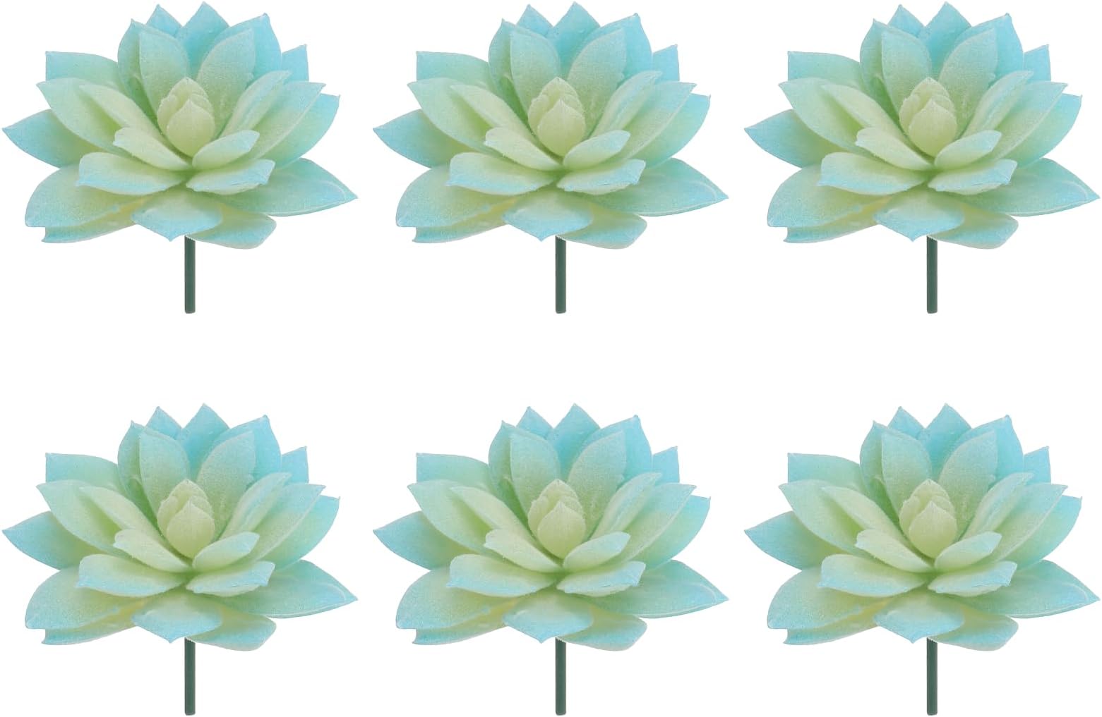 sourcing map 6 Pcs Artificial Succulent Plants, Small Realistic Fake Plants Colorful Faux Artificial Flocking Lotus Flowers for Home Office Garden Flower Hotel Decoration, Blue Gradient