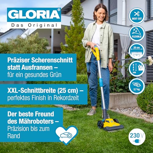 GLORIA Elektrischer Rasen- und Kantenschneider FineCut 230V | Ergänzung für Mähroboter & Rasenmäher | 25 cm Schnittbreite | Präzise, leise & leicht für kleine Gärten, Rasenflächen & Rasenkanten