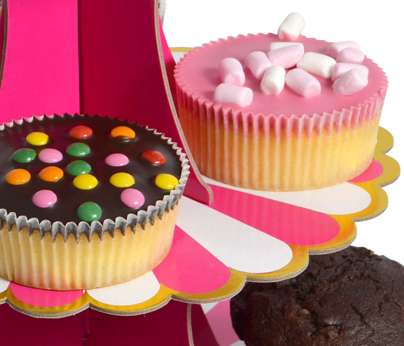 Jinle 2 stuks taartstandaard van karton, etagère, 3 etages, serveerstandaard, muffinstandaard, rosé goud, cupcake-standaard voor verjaardagsfeestje, koffietafel, bruiloft, babyshower, herbruikbaar