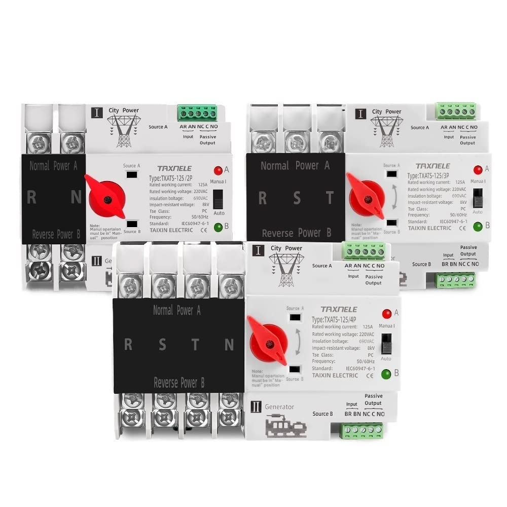 Interruttore Magnetotermico 1 Pz 2P 3P 4P ATS Dual Power Automatic Transfer Switch Selettori Uninterrupthes Alimentazione ininterrotta 63A 100A 125A(4P,63A)