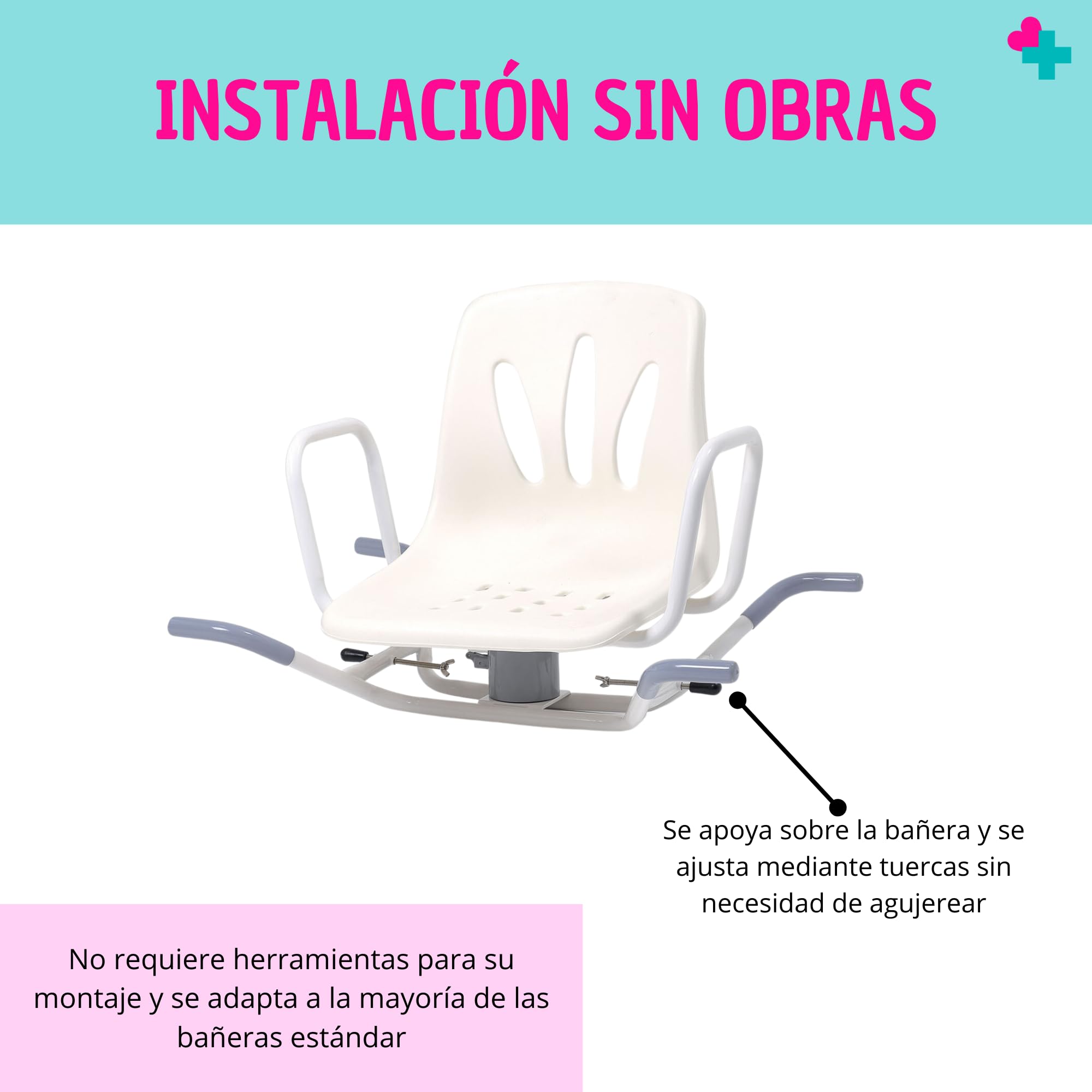 Asiento Giratorio 360º para Bañera. Asiento Giratorio Bañera Personas Mayores y Personas con Movilidad Reducida. Asiento para Bañera de Acero Inoxidable Sin Obras 4 Posiciones.