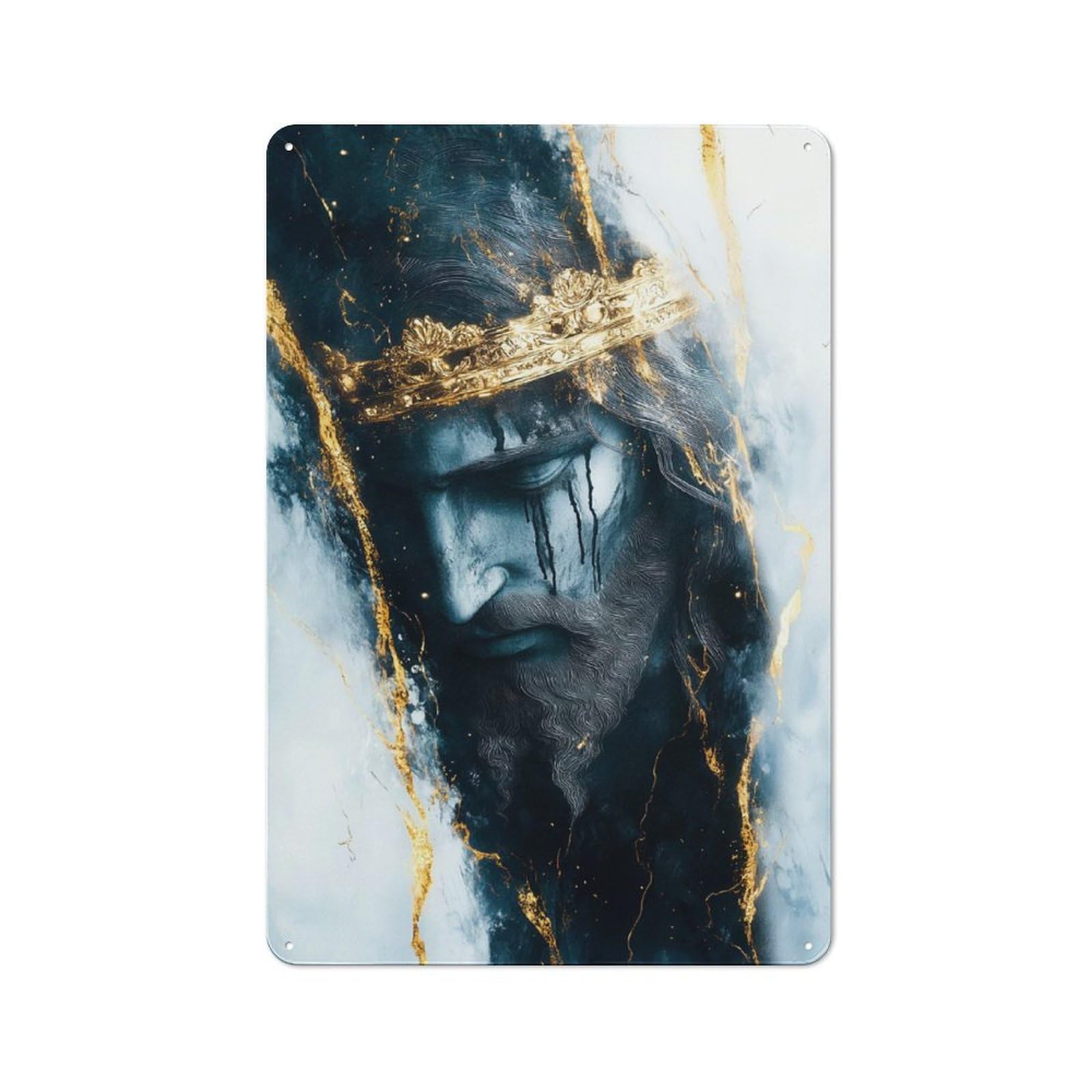 Junmoney Crowned Jesus In Marble Retro Tin Wall Plaque 30X20cm For Home Office Or Studio, Wall Decoration For Home Offices And Studios