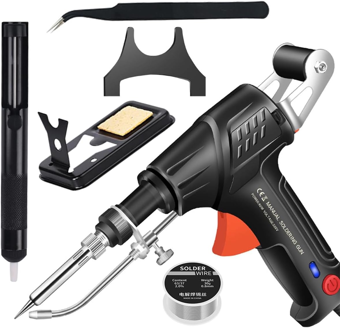 Ayyecoeeye Welder Five-piece set, Versatile Manual Soldering Gun, Internally Heated Industrial Welding Tools, Comes with Solder Wire Rolls, Stand and Accessories (Black)