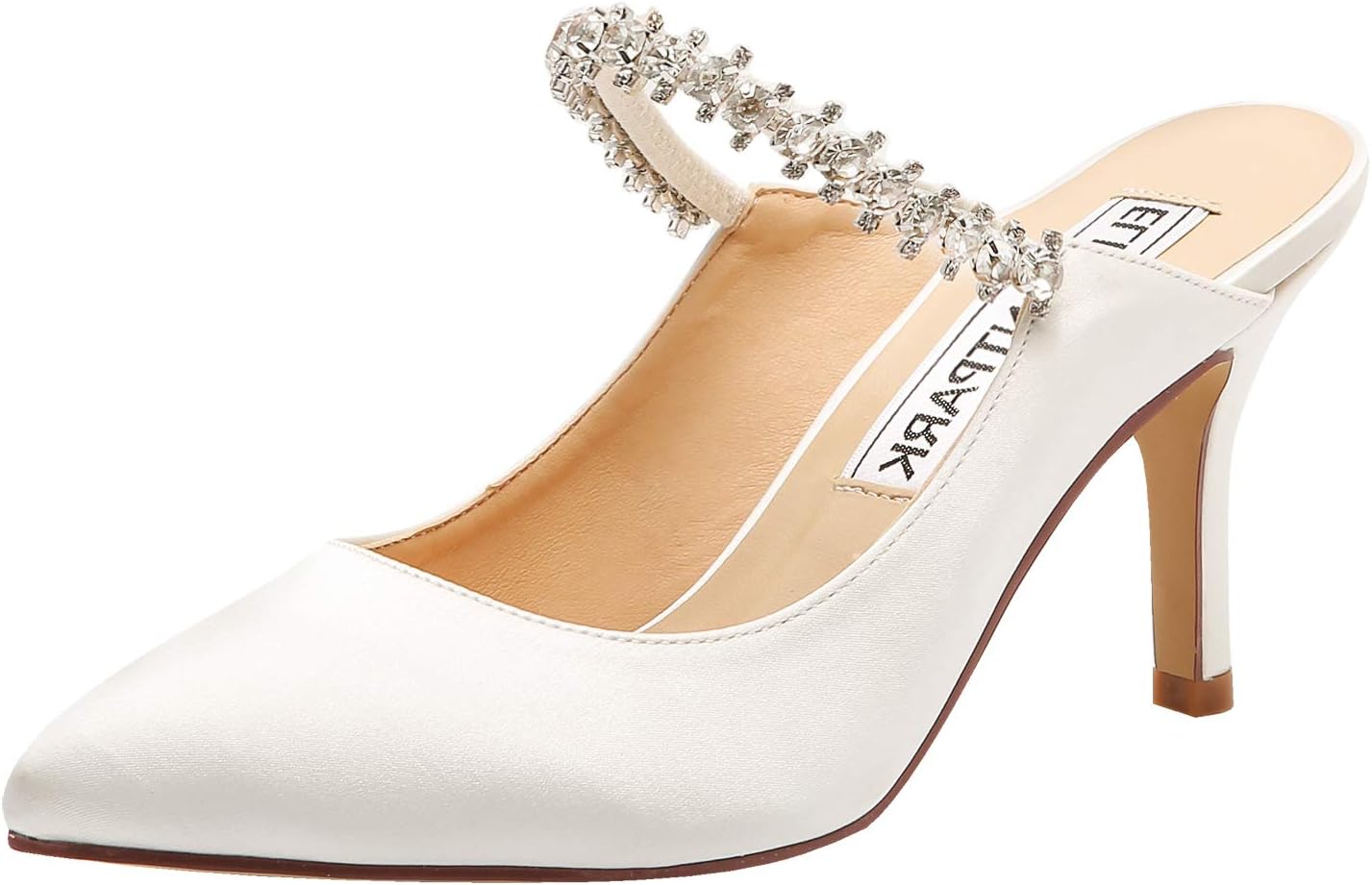 ELEGANTPARK Wedding Shoes for Bride Pointed Toe Mules Bridal Shoes High Heels for Women Pumps Satin Evening Dress Shoes Ivory US 7