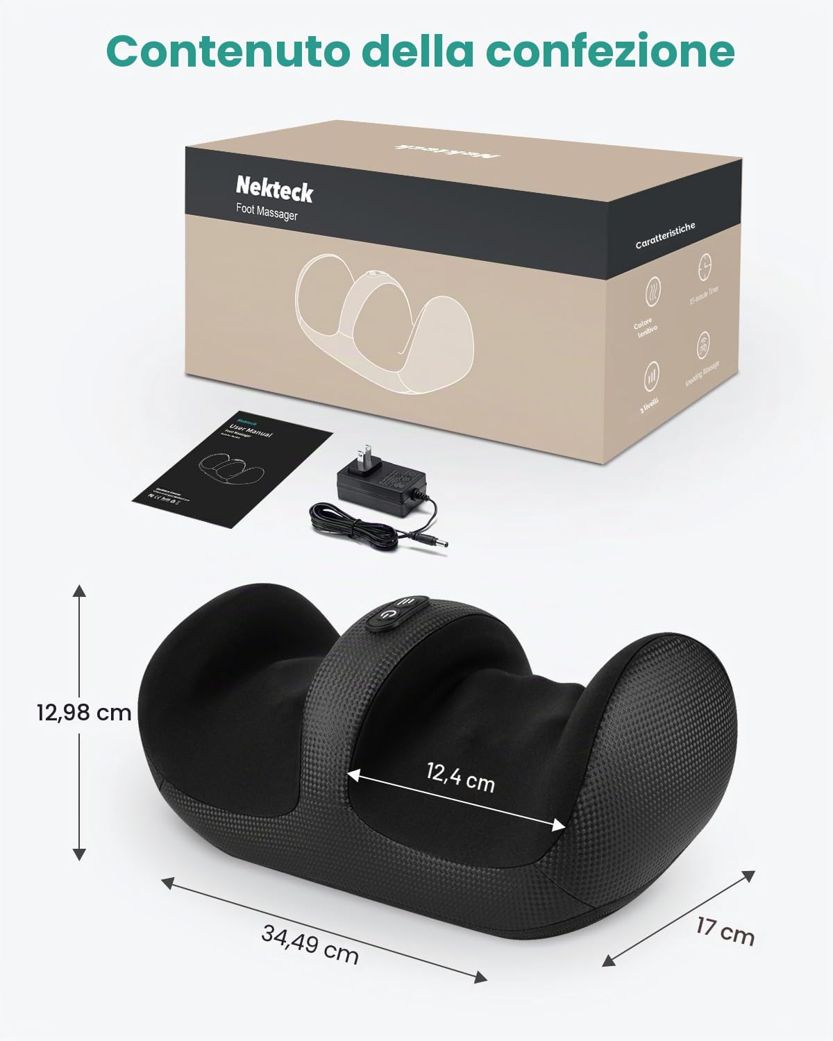Nekteck Massaggiatore per piedi con calore, macchina per massaggio shiatsu per piedi profondo, compressione dell'aria, migliora la circolazione sanguigna e il benessere del piede (Nero)