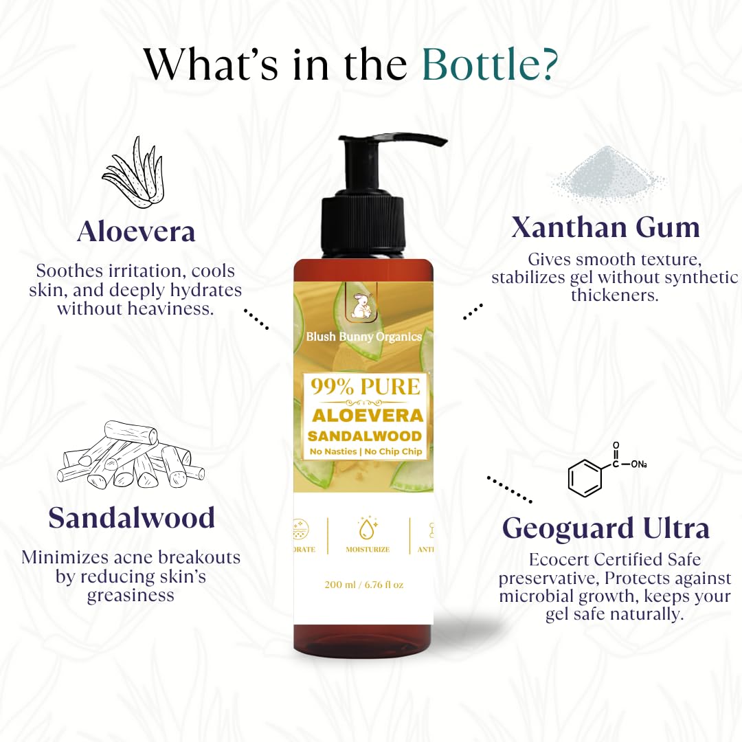 99% Pure Aloe Vera Sandalwood Gel for All Type of Skins & Hairs 200ml / 6.76 oz