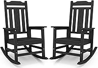 Vista 45 de SERWALL Mecedora de gran tamaño para exteriores, Mecedora de exterior de HDPE, Negra Negro