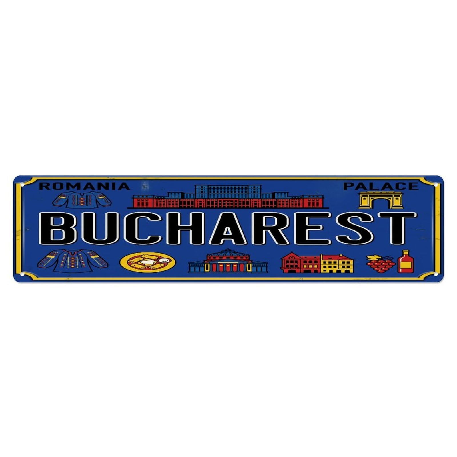 Tgrcjimh Style Metal Tin Sign Vintage Travel Bucharest Romania Palace Parliament
