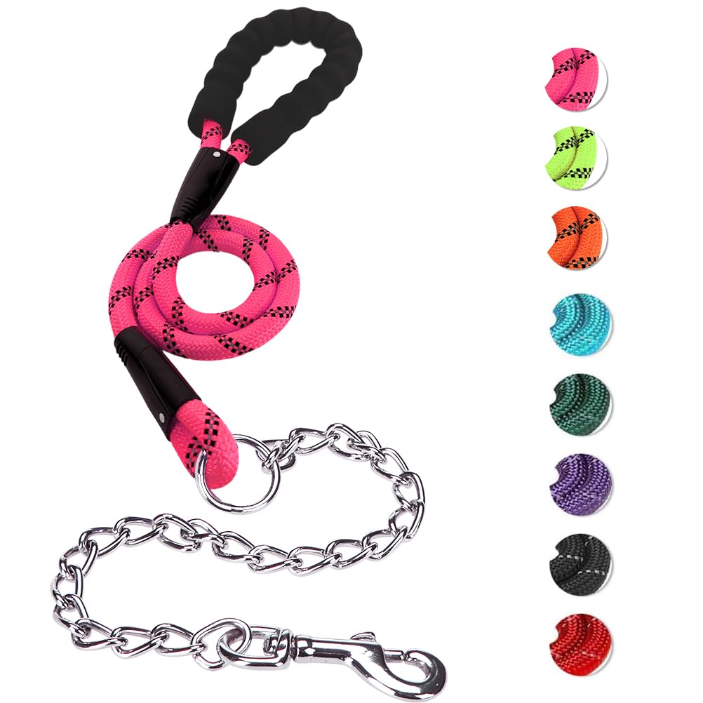 MIHACHI Anti Chew Dog Lead, Heavy Duty Rope Dog Leash with No Bite Chain and Soft Padded Handle