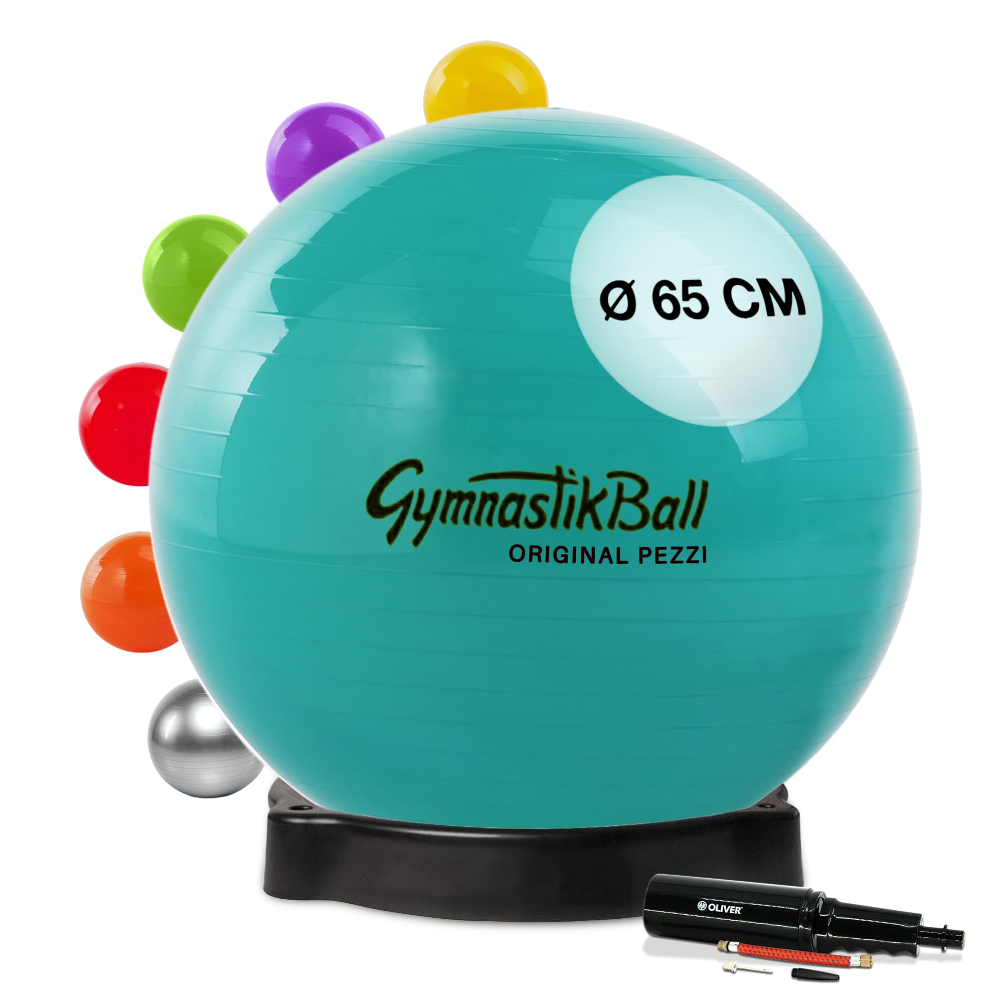 Original Pezziball Standard 65 cm grün m. Ballschale & Pumpe Kombi Gymnastikball