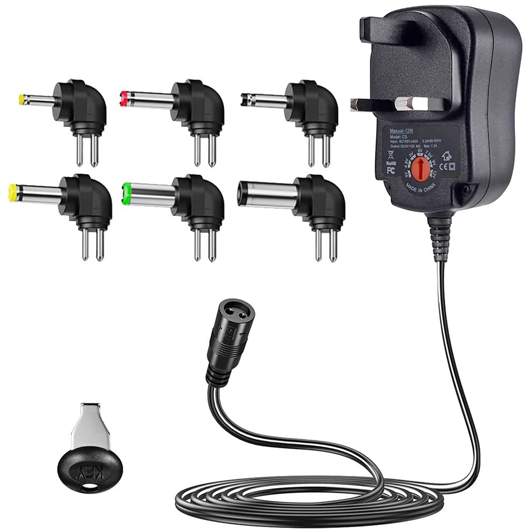 Nyganmelloz 12W Universal AC/DC Transformer Power Adapter 3V 4.5V 6V 9V 12V Adapter with 6 Tips for Household Electronics