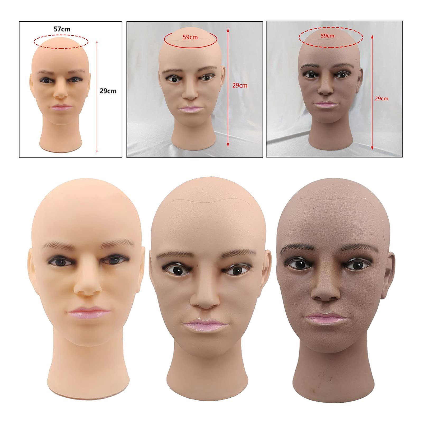 Peruka Dokonywanie łysy Manekin Head Wig Hat Display Display Model głowy, PVC(Dark Coffee)