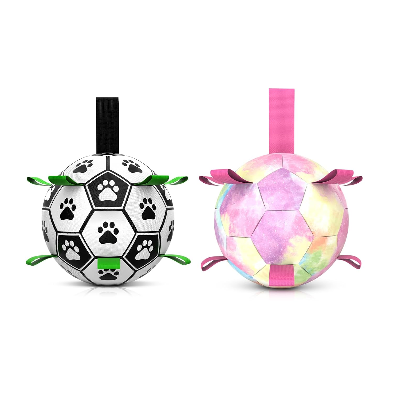 QDAN 2 Pack Dog Toys Soccer Balls with Straps for Small Medium Dog Birthday Gifts Tug of War
