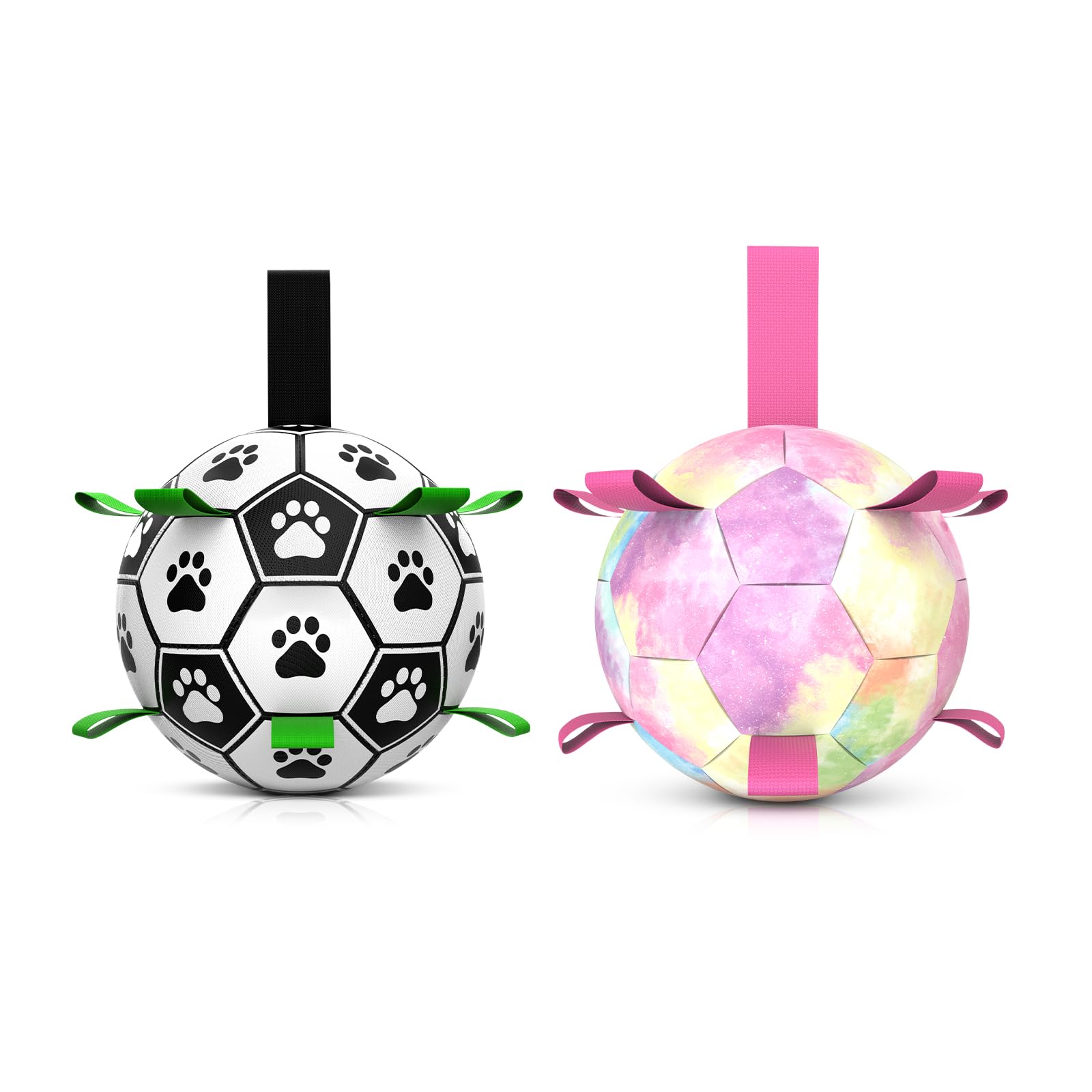QDAN 2 Pack Dog Toys Soccer Balls with Straps for Small Medium Dog Birthday Gifts Tug of War
