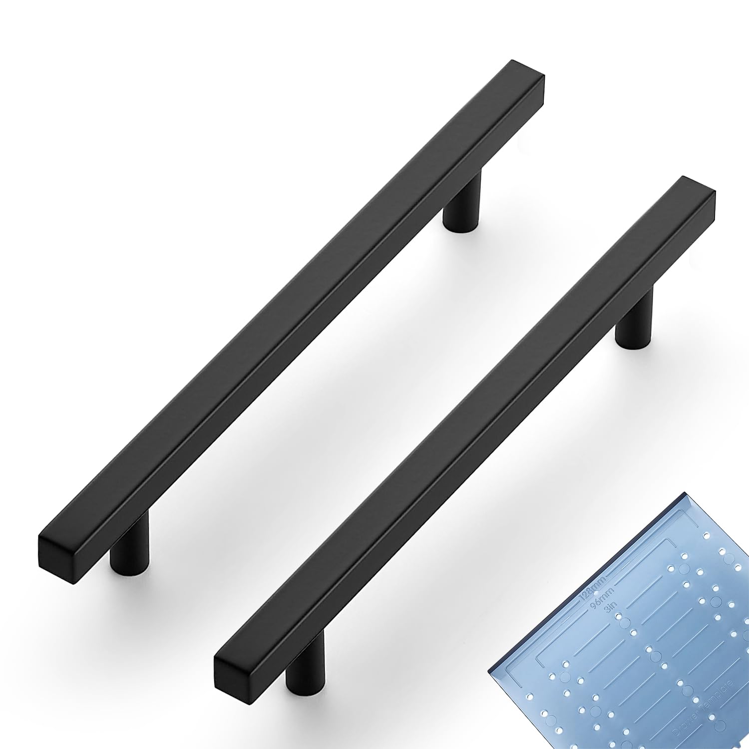 Ravinte Square Cabinet Handles, 10 Pack, 6.25" Hole Centers, Matte Black