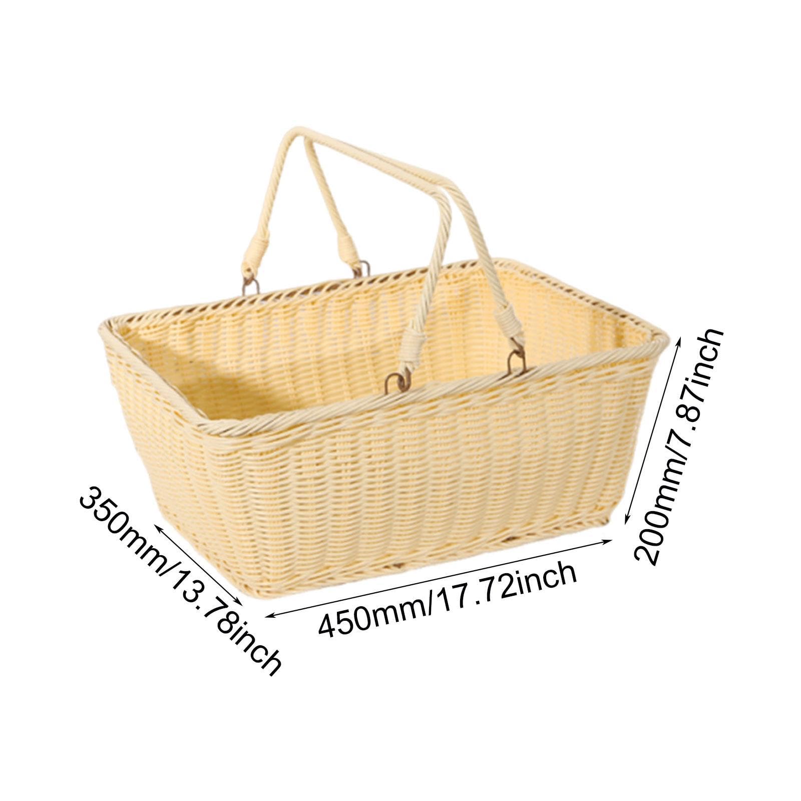 Weiden-Picknick-Aufbewahrungskorb mit faltbarem Griff, PP gewebte, leere Picknickkörbe, stabiler Eisendrahtrahmen, vielseitiger Erntekorb für Camping, Strand, Park, Halloween, B 45 x 35 x 20