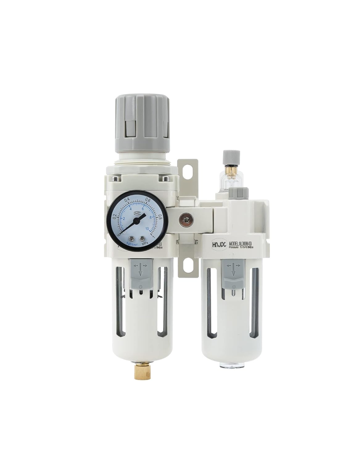 3/8" PT Compressed Air Filter Regulator Lubricator Combo Water/Oil Trap Separator Air Filter Pressure Regulator Manual Drainage AC3010-03 (3/8" NPT, Manual Drainage)