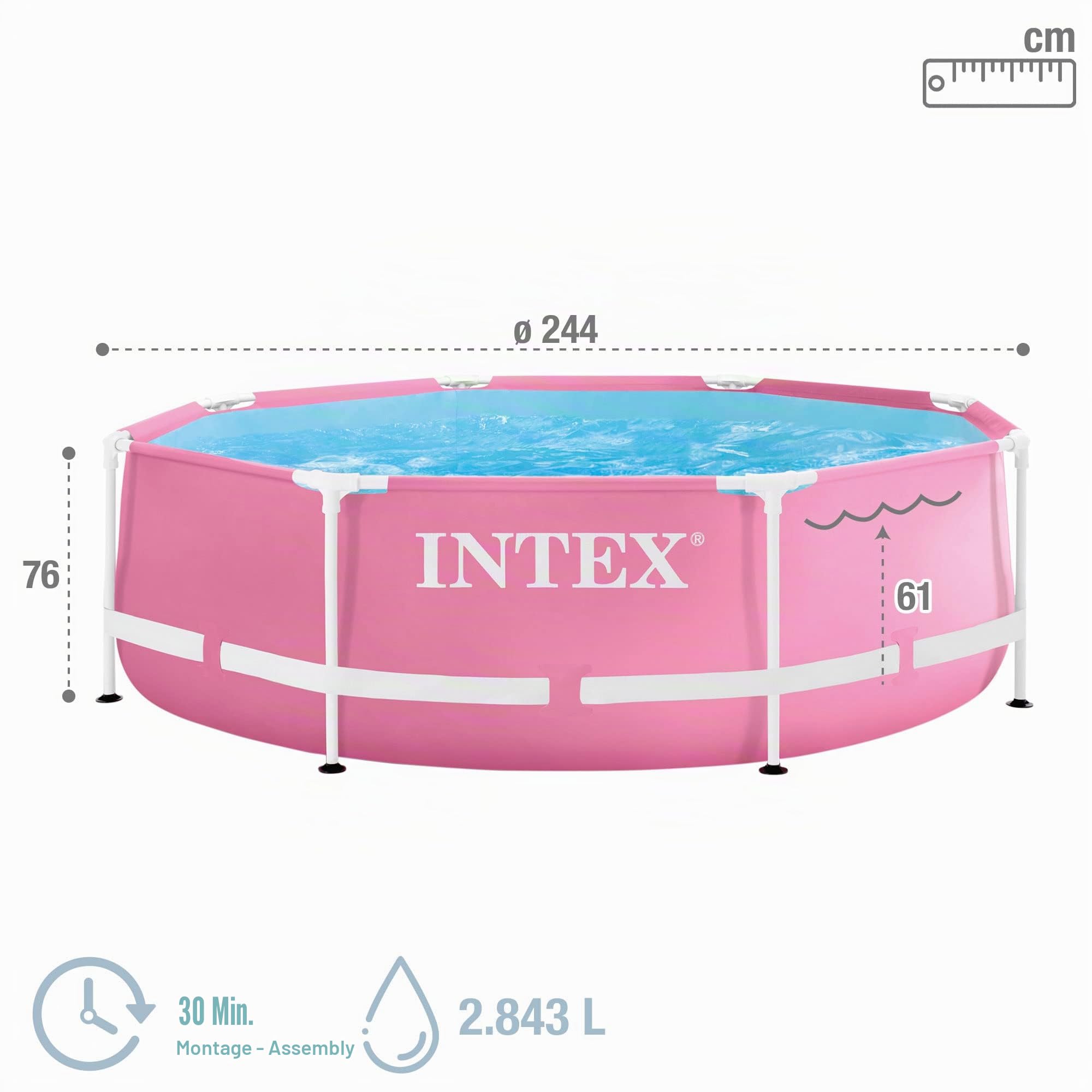 INTEX Metal Frame Pool rund Aufstellpool 2,44x0,76 m Rundpool 2483 L Rosa