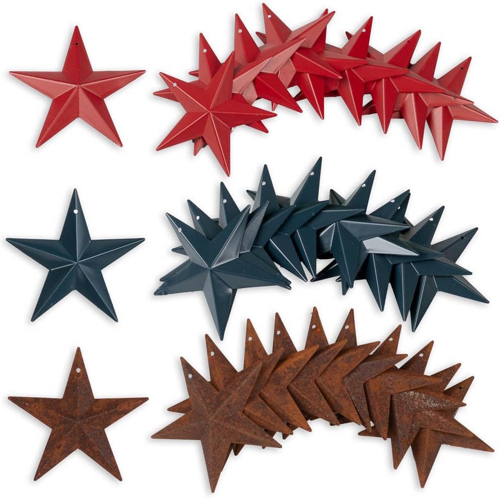 Factory Direct Craft Pack of 24 Painted Red and Navy Metal Dimensional Barn Stars with Holes - Mini Stars for Crafts and Decorations (Size-3-1/2 Inches Dia)
