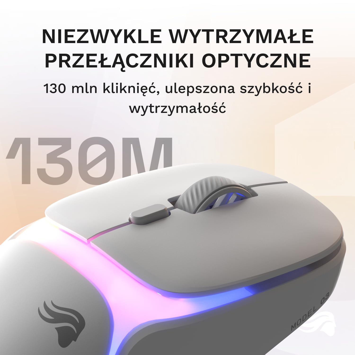 GLORIOUS Gaming – bezprzewodowa mysz gamingowa Model O3 – Wymienne baterie InfinitePlay, raportowanie 8k, przełączniki optyczne na 130M kliknięć, ultralekka: 66 g, Sensor optyczny 30k DPI, RGB – biel