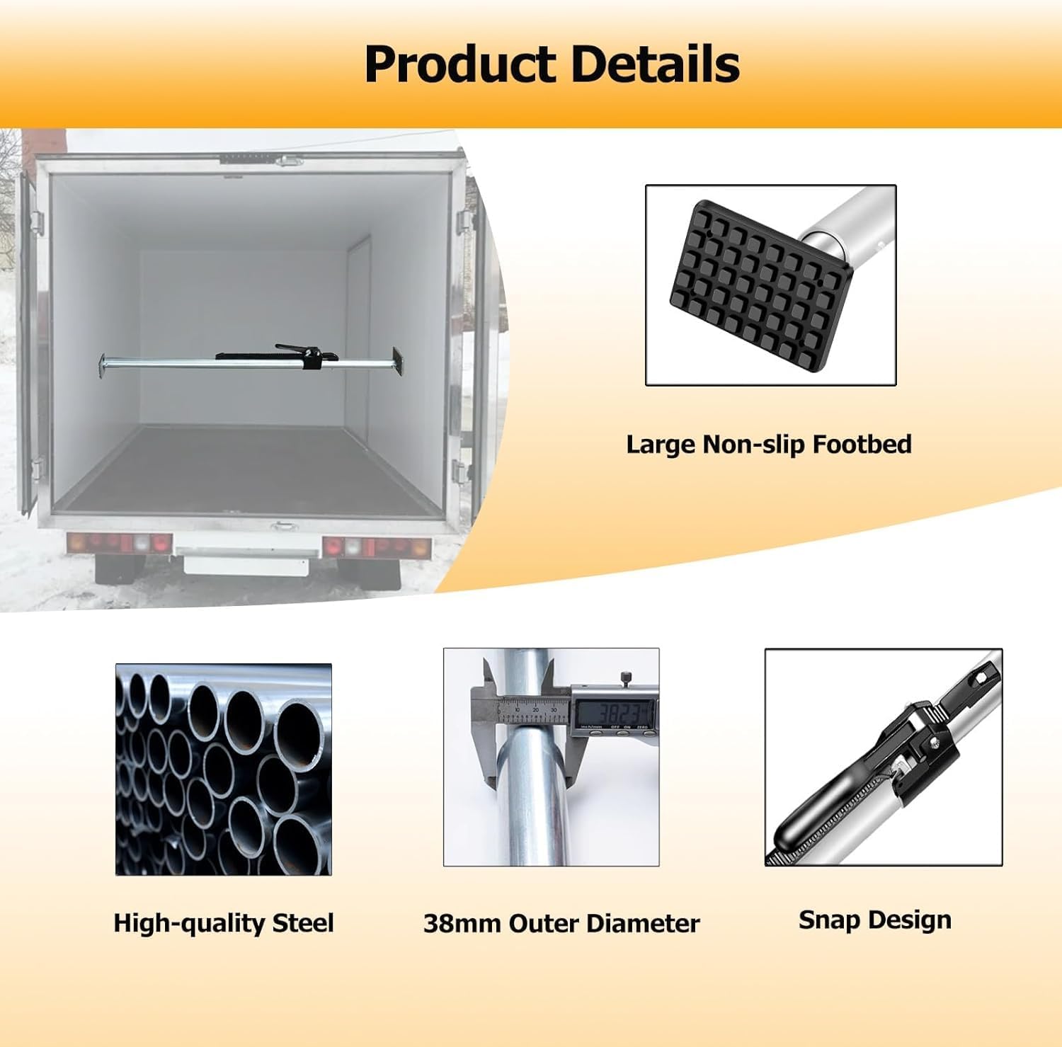 Truck Cargo Bar for Safe Transport of Heavy Items, Cargo Stabilizer Bar Adjustable Cargo Stabilizer Bar with Sprung, Cargo Ratcheting Cargo Bar Weight Capacity 881.8 lbs, Vans Cars Trailers(7.9-9.1ft)