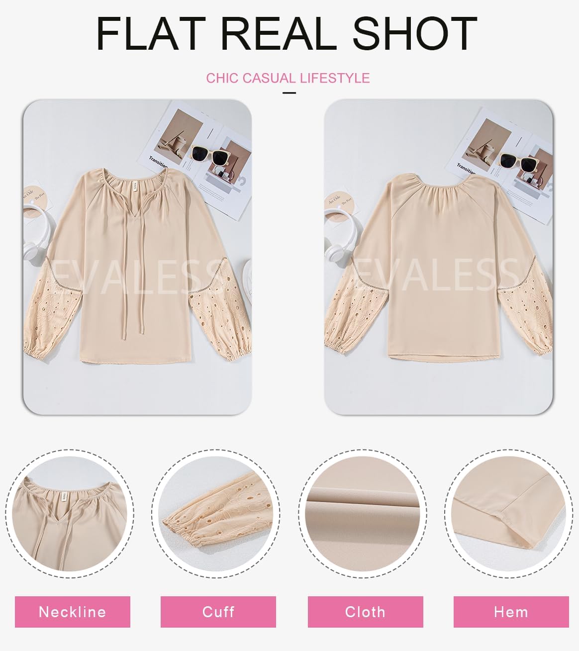 EVALESS Womens Tops Dressy Casual V Neck Long Sleeve Hollow Out Embroidered Blouses Shirts Spring Summer Outfits 2025 - Image 6