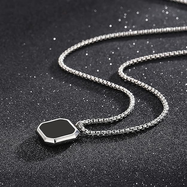 Image of Men's Jewellery Black Chain For Men Boys Geometric Stainless Steel Black Locket Pendant with 3D Chain combo pack of 2pcs gifts