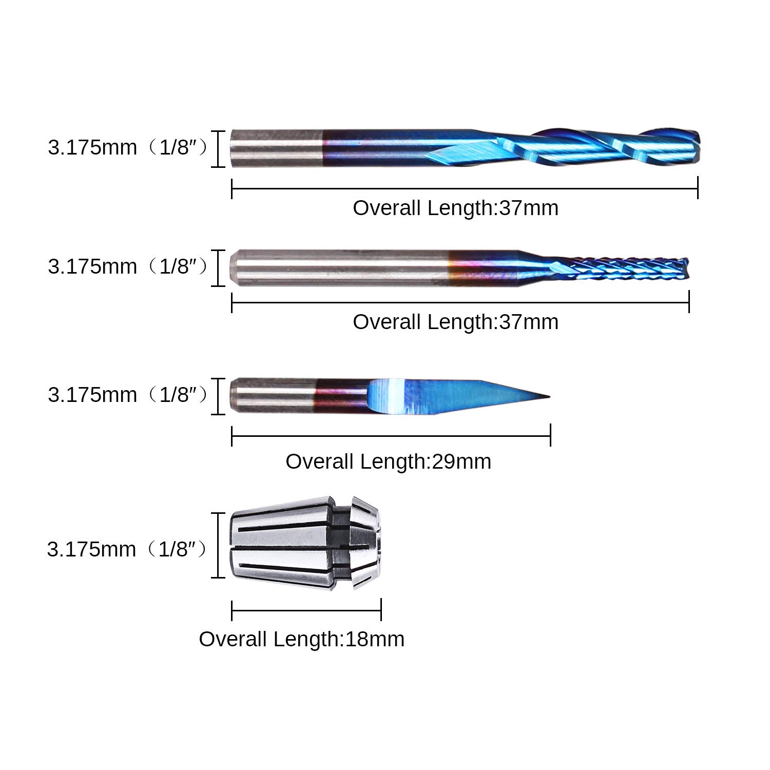 Black Friday - 40% OFF SainSmart Genmitsu Nano Blue Coat End Mill CNC Router Bits Essential Kit, 3 Boxes Router Bits (30 Bits) and 1 Box ER11 Spring Collet Set