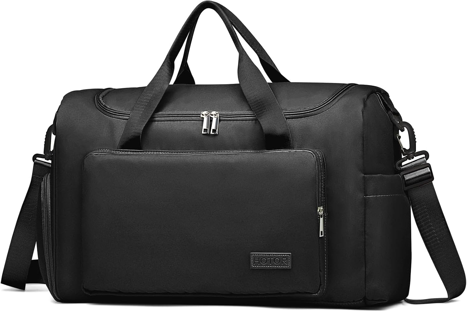 HOTOR Gym Bag for Women – Travel Duffle Bag with Shoe Compartment and Waterproof Pocket, Carry on Luggage with Trolley Sleeve for Sports, Weekend Trips, Black, 19.7″ × 9.8″ × 11.8″