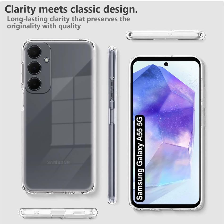 Image of Fashionury Crystal Clear Case for Samsung Galaxy A55 5G | Yellowing Resistance | Transparent TPU Silicone | Raised Camera Lips | Slim Transparent Cover
