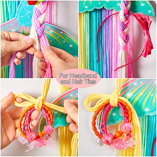 Beinou Hair Bow Holder Organizer for Girls Mermaid Headband Holder Rainbow Yarn Tassels Hair Clip Organizer Storage Mermaid Party Decor Home Decor