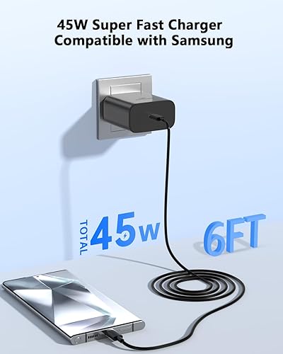 Miniatura 3 de Cargador rápido USB C de 45 W compatible con Samsung Galaxy S25 Ultra 2 Pack de carga rápida con cable USB C de 6 pies para S25/S24/S23/S22, Z Fold