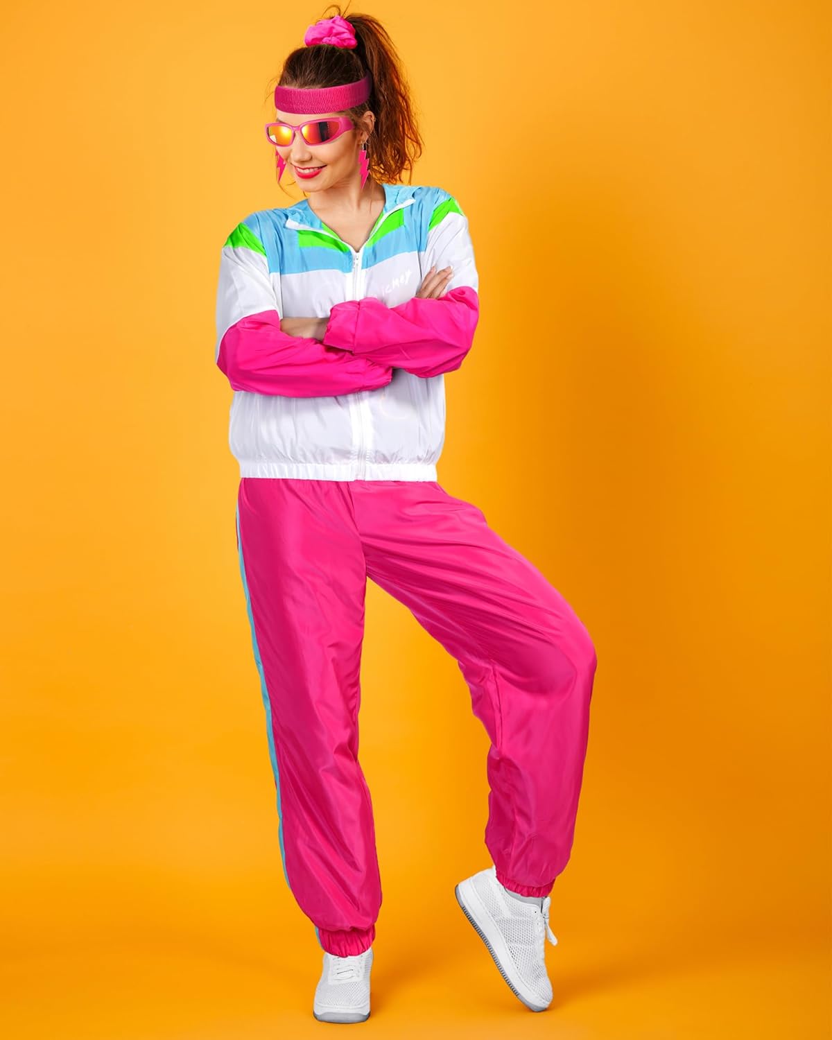 Ramede 80s Outfits for Women 90s Workout Halloween Costume Neon Wear Tracksuit Windbreaker Disco Party Accessories - Image 5