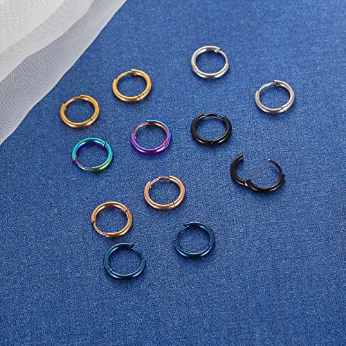 Image of 316L Surgical Stainless Steel Small Hoop Earrings 8mm 10mm 12mm 14mm Hypoallergenic Huggie Hoop Earrings Helix Lobes Hinged Sleeper Earrings Men Women for Cartilage Piercings