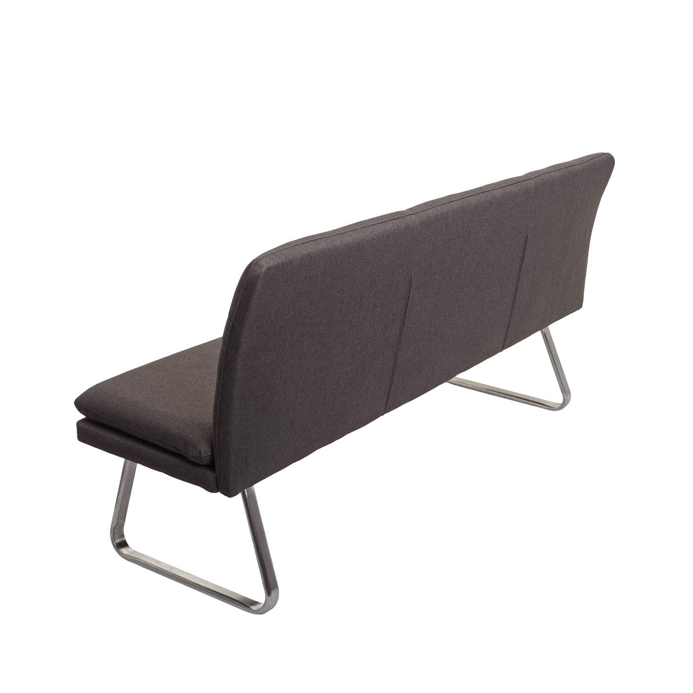 Mendler Banco de comedor HWC-H70, banco tapizado, respaldo de tela/textil de acero inoxidable cepillado, color gris-marrón, 180 cm