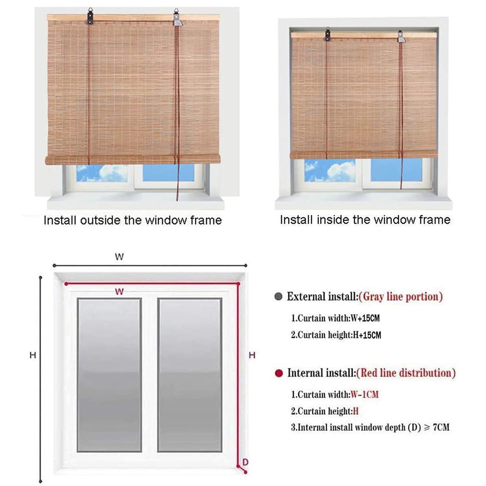 Amazon.de: Bambusrollo Outdoor,Natrliches atmungsaktives Fenster-Rollo  Bambus,Dunkelbraun Sonnenschutz und Sichtschutz Rollo Seitenzug vorhang,fr  ...