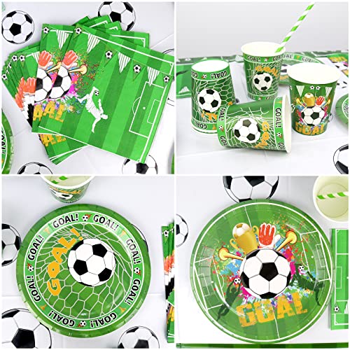 Soccer Party Supplies, Soccer Birthday Party Decorations, Sports Theme Party Pack, Football Tableware Set For Boy, Including Plates, Cups, Napkins, Tablecloth, Balloons (B) #TOP3