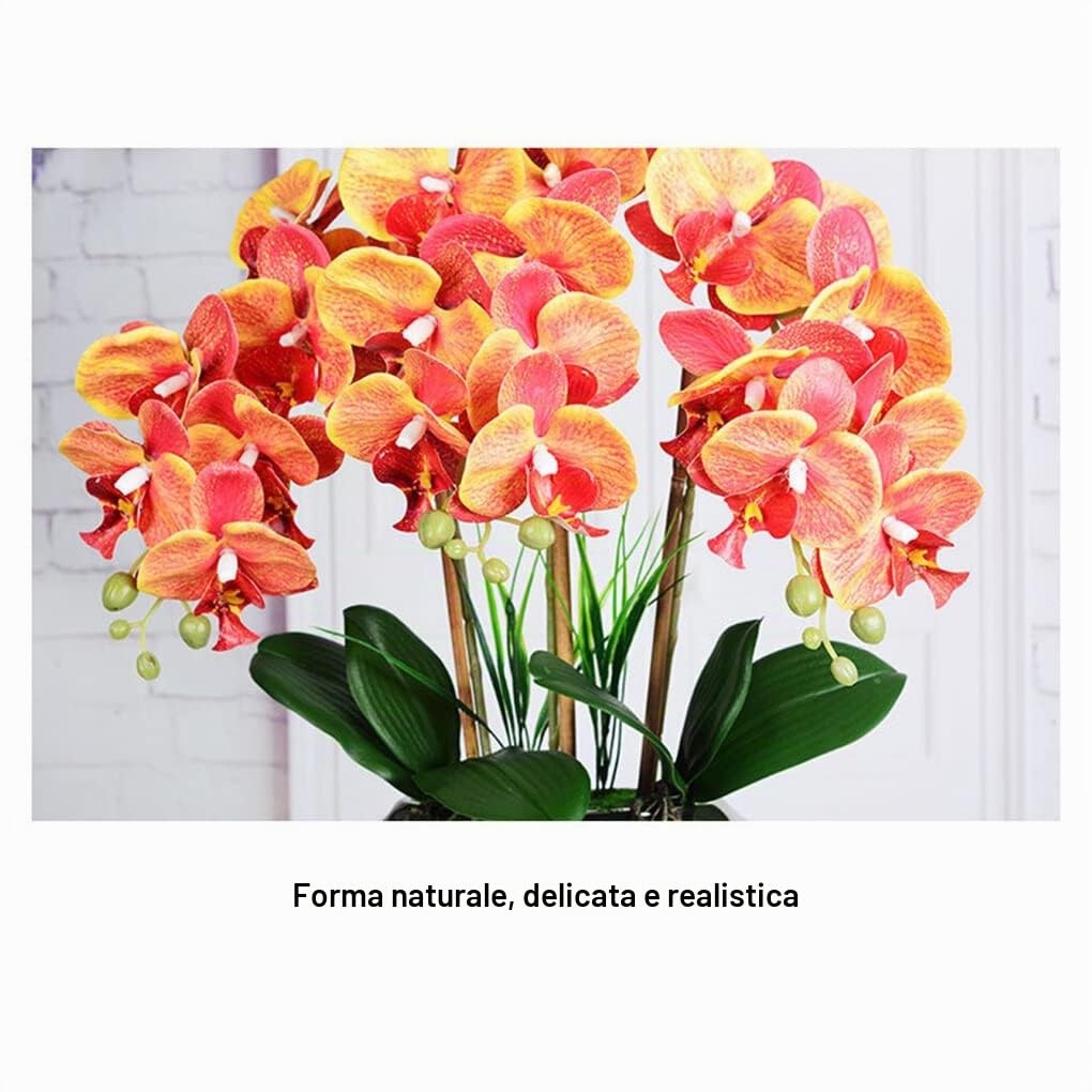 VUIUYOIES Grande orchidea artificiale bonsai con vaso realistico Phalaenopsis piante finte fiori per centrotavola ornamenti per la casa, Bianco giallo chiaro