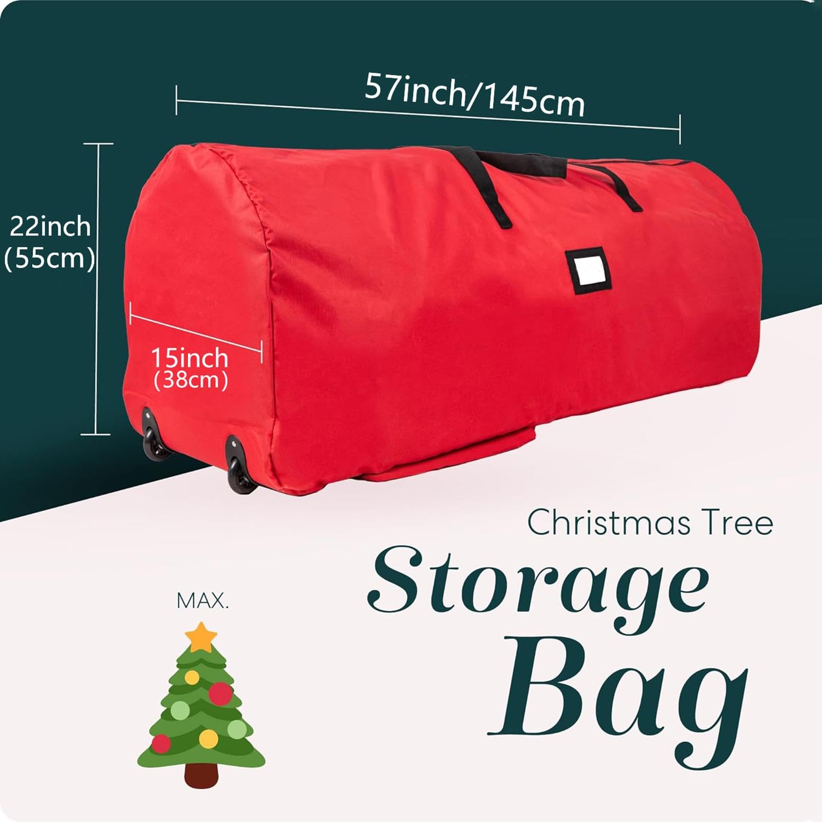Sac de Rangement pour Sapin de Noël, Sac de Décoration pour Sapin de Noël avec Roulettes et Fermetures éclair, pour Déplacer Les Ornements de Noël, Po, Vert