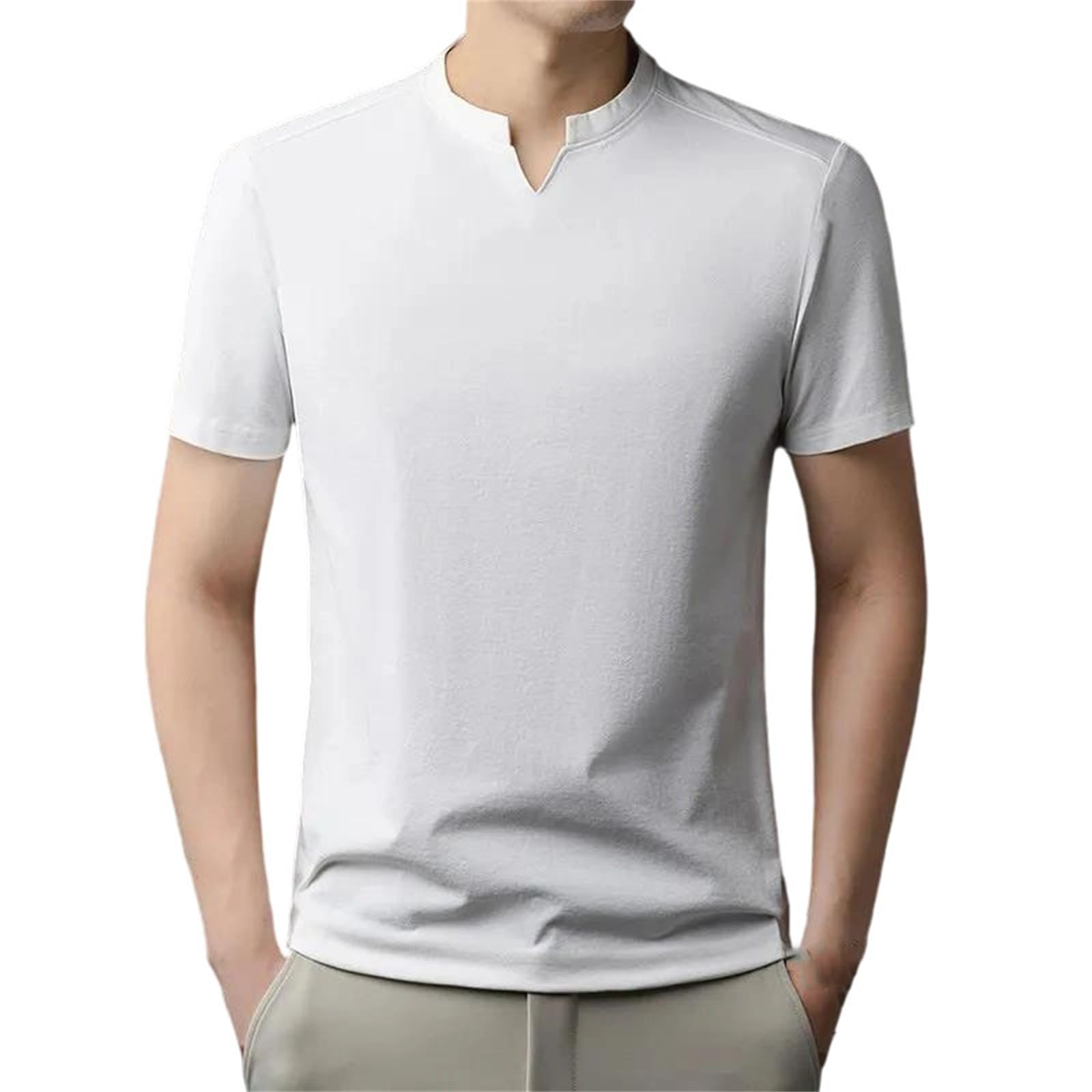 Camiseta de manga corta con cuello en V para hombre, transpirable, casual, holgada, ligera, para uso diario